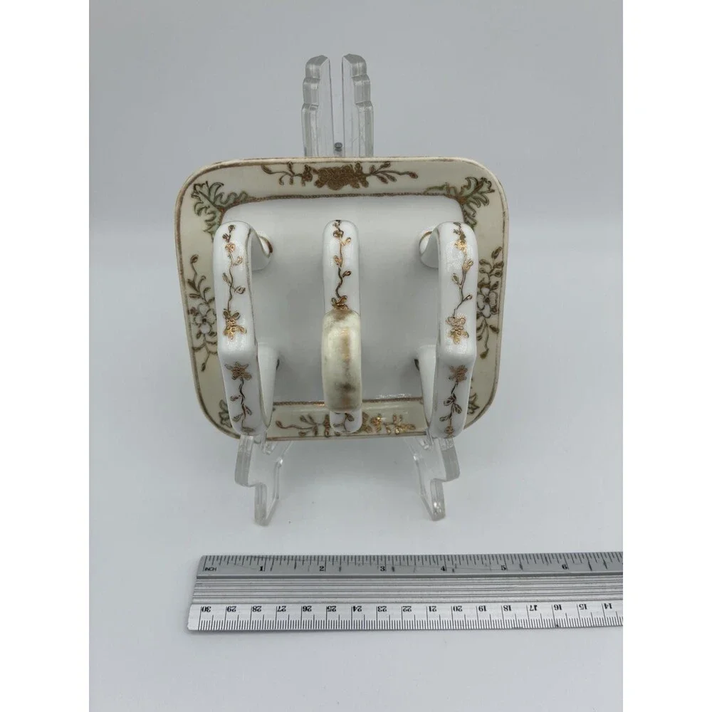 Antique Nippon Hand Painted Toast Rack Holder White Gold Flower Bead Trim 5 in